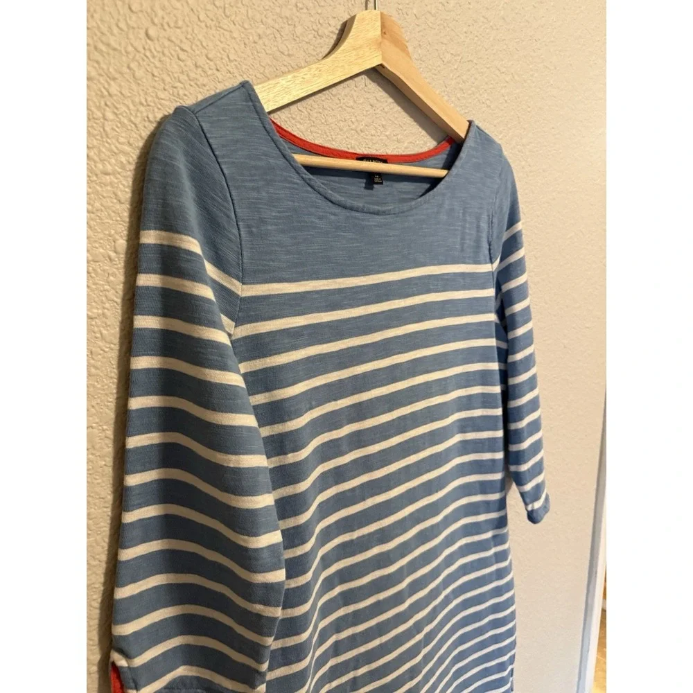 Talbots Dress Size L Petite Large Blue White Striped 3/4 Sleeve 100% Cotton